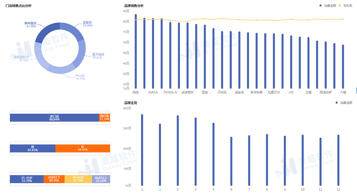 零售数据分析,奥威BI数据可视化