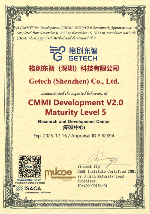 顶级！格创东智获CMMI5级认证