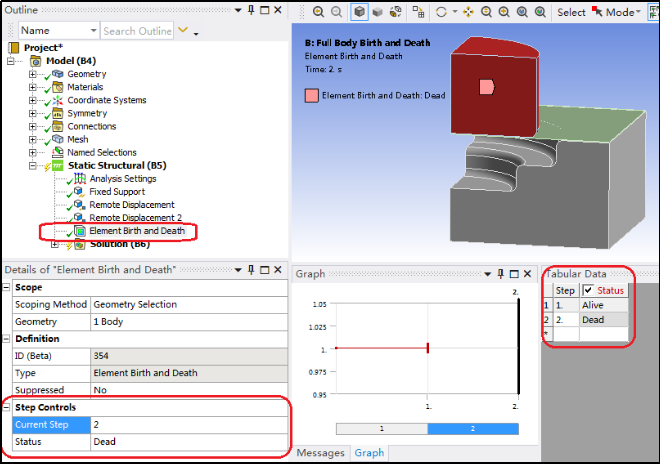 Ansys Mechanical单元生死技术在Workbench界面中的应用