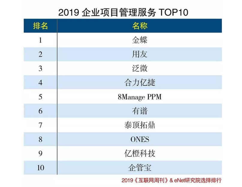 2019年企业项目管理服务Top5