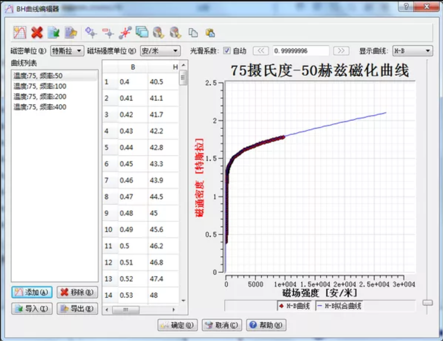 EasiMotor 更新了BH曲线拟合算法，提高了高饱和段有限元分析的计算精度 01